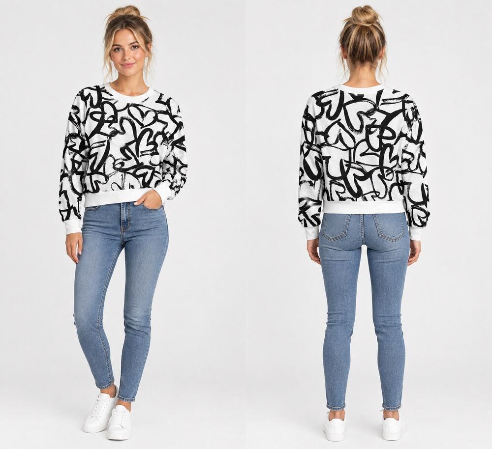 Anthropologie Maeve Heart Graphic Print Pullover Sweatshirt White Black Size: XS
